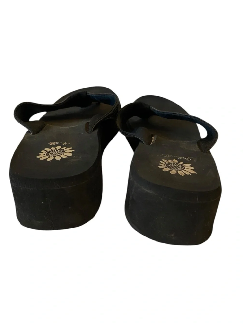 Y2K 90s Yellow Box flip flops black croco-embossed straps platform Thongs - Picture 7 of 12